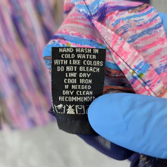 BCBGMAXAZRIA Shirt Womens Small Purple Artist Stroke Tunic Button Front Flowy - Picture 8 of 9